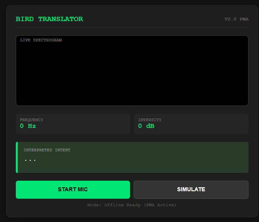 Screenshot of Bird Translator application